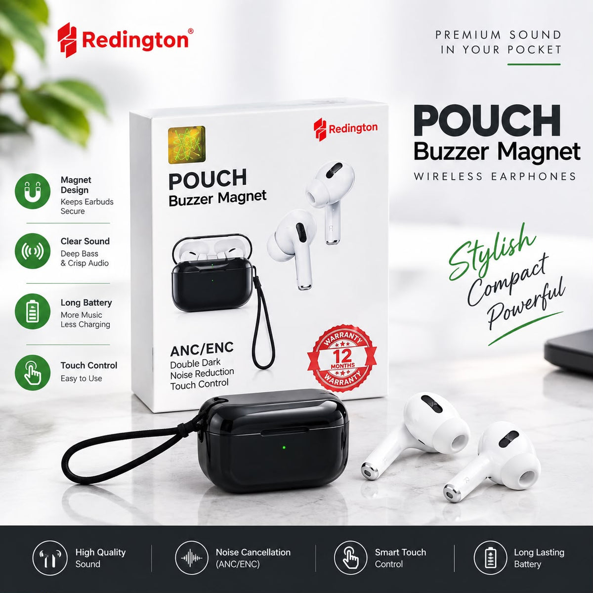 Pouch Buzzer Magnet Earbuds