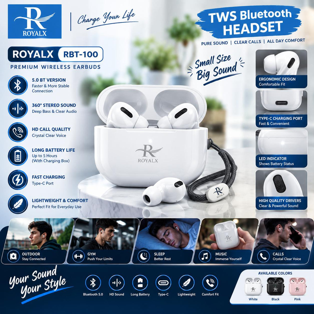 ROYALX RBT-100 PREMIUM WIRELESS EARBUDS