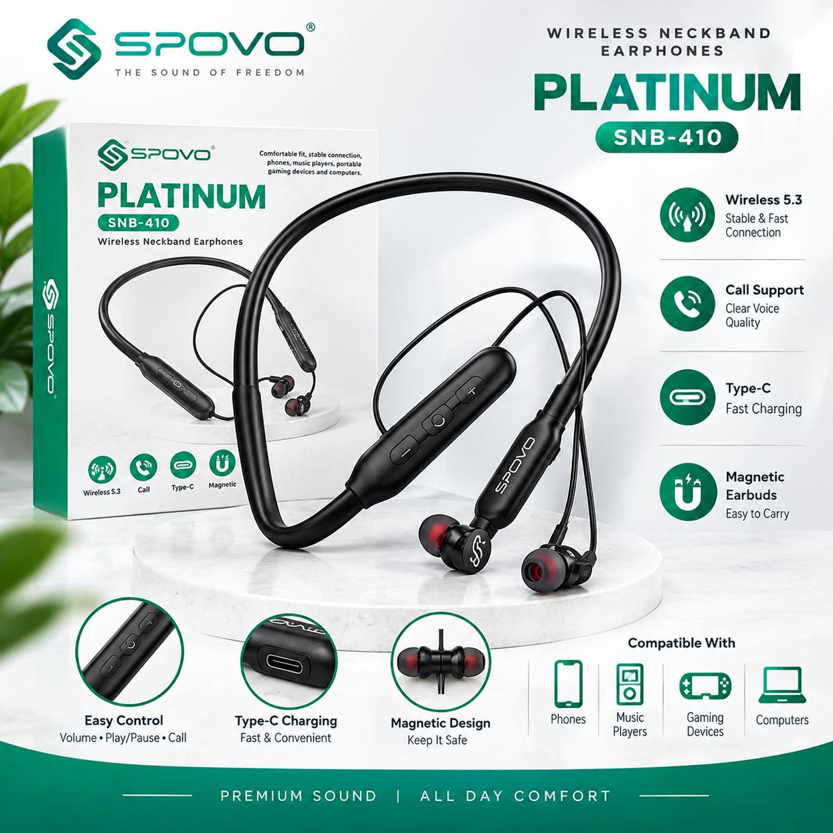 PLATINUM SNB-410 Wireless Neckband Earphones
