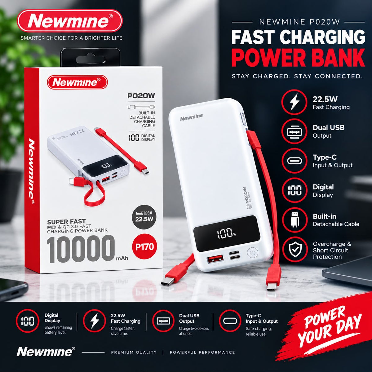 Newmine 10000mAh PD 20W Fast Charging Power Bank
