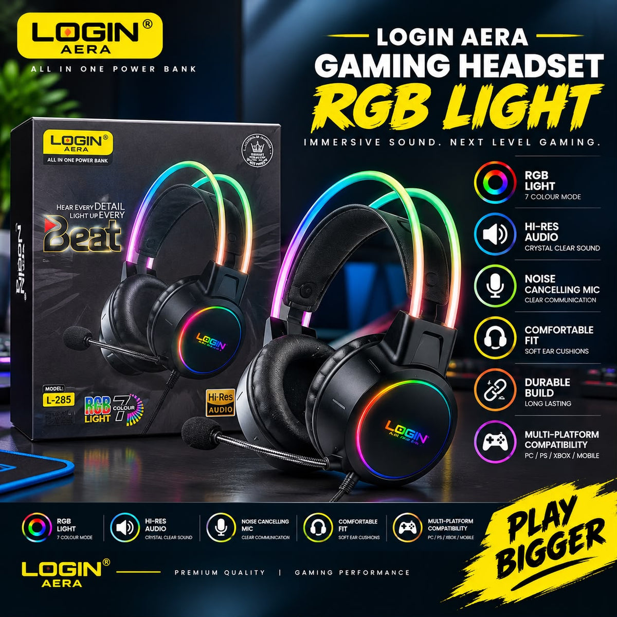 LOGIN AREA GAMING HEADSET RGB LIGHT